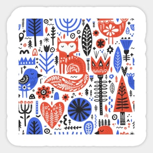 Slavic Folk Pattern with Fox and Bird Sticker